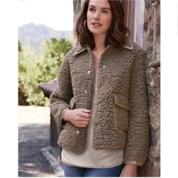 Soft Surroundings Margarete Sherpa Jacket Taupe Small S - Picture 1 of 7